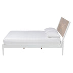 Louetta Coastal White Queen Size Platform Bed with Carved Contrasting Headboard