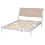 Louetta Coastal White Queen Size Platform Bed with Carved Contrasting Headboard