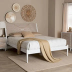 Louetta Coastal White Queen Size Platform Bed with Carved Contrasting Headboard
