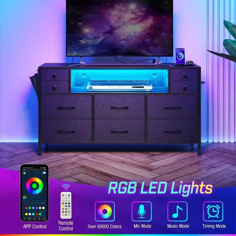 Dresser with Power Outlets and LED Lights