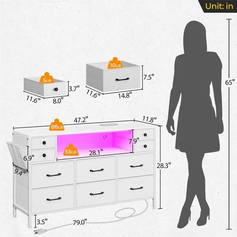 Dresser with Power Outlets and LED Lights