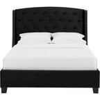 Elle King Size Bed, Low Profile, Button Tufted Upholstered Headboard, Black