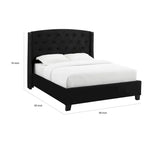 Elle King Size Bed, Low Profile, Button Tufted Upholstered Headboard, Black