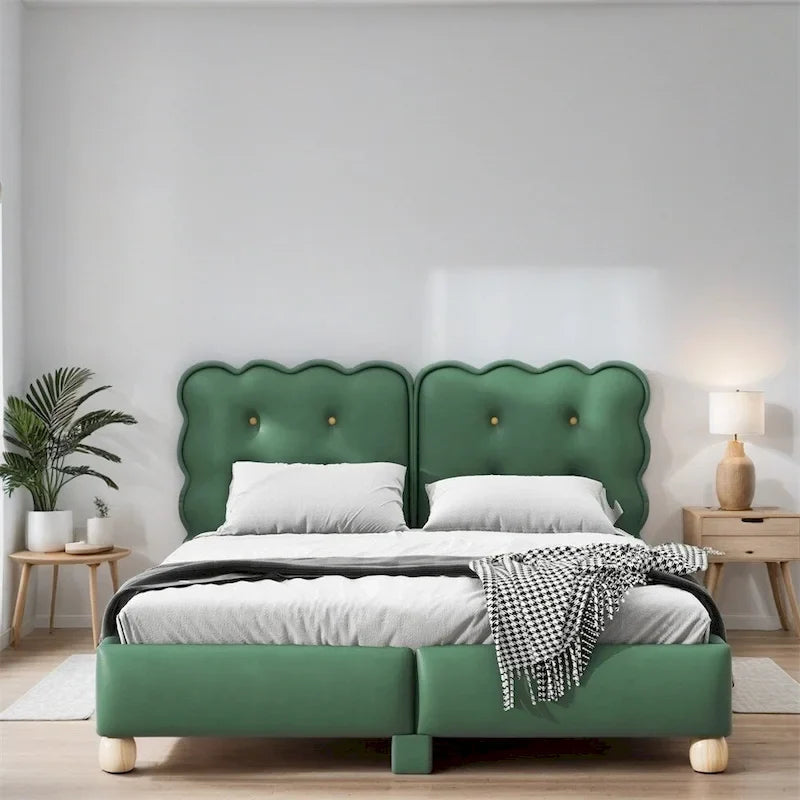 Queen Size Wood Frame Upholstered Platform Bed with Support Legs