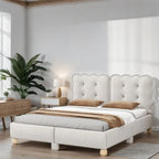 Queen Size Wood Frame Upholstered Platform Bed with Support Legs