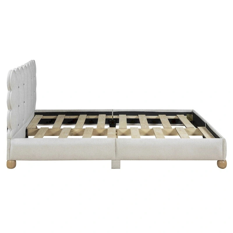 Queen Size Wood Frame Upholstered Platform Bed with Support Legs