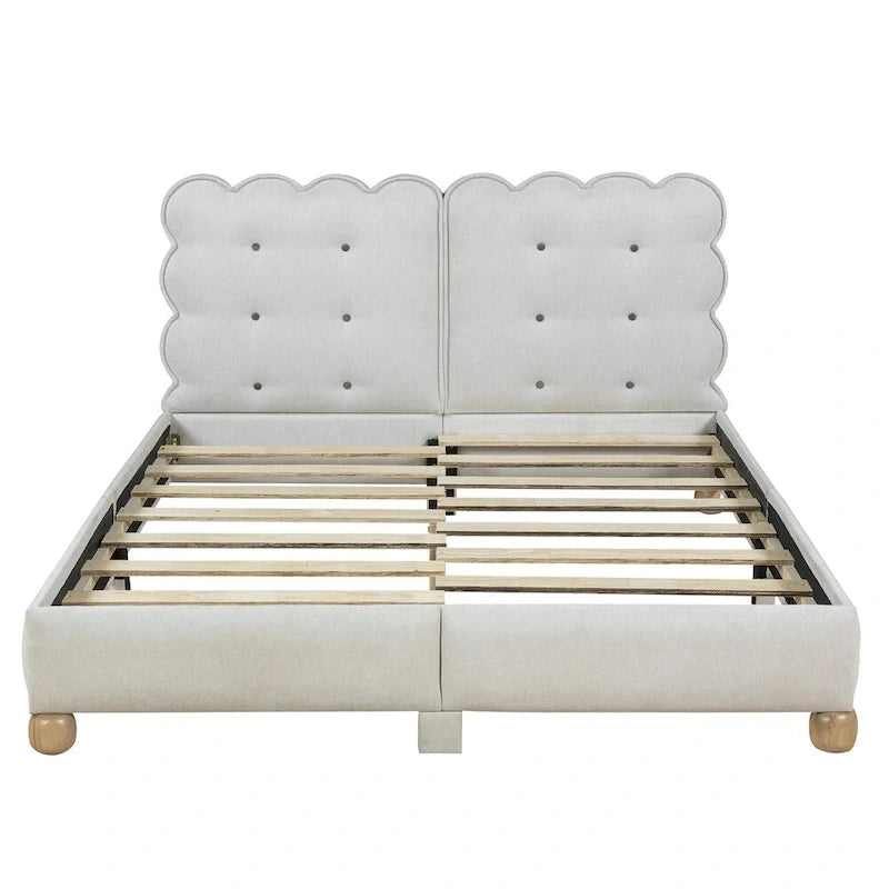 Queen Size Wood Frame Upholstered Platform Bed with Support Legs