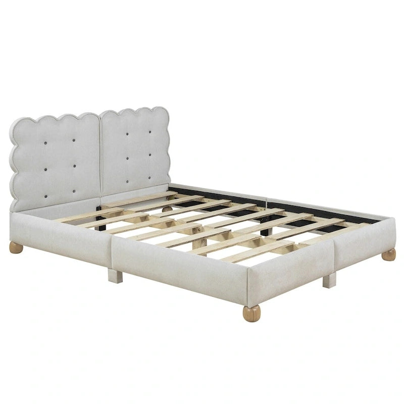 Queen Size Wood Frame Upholstered Platform Bed with Support Legs