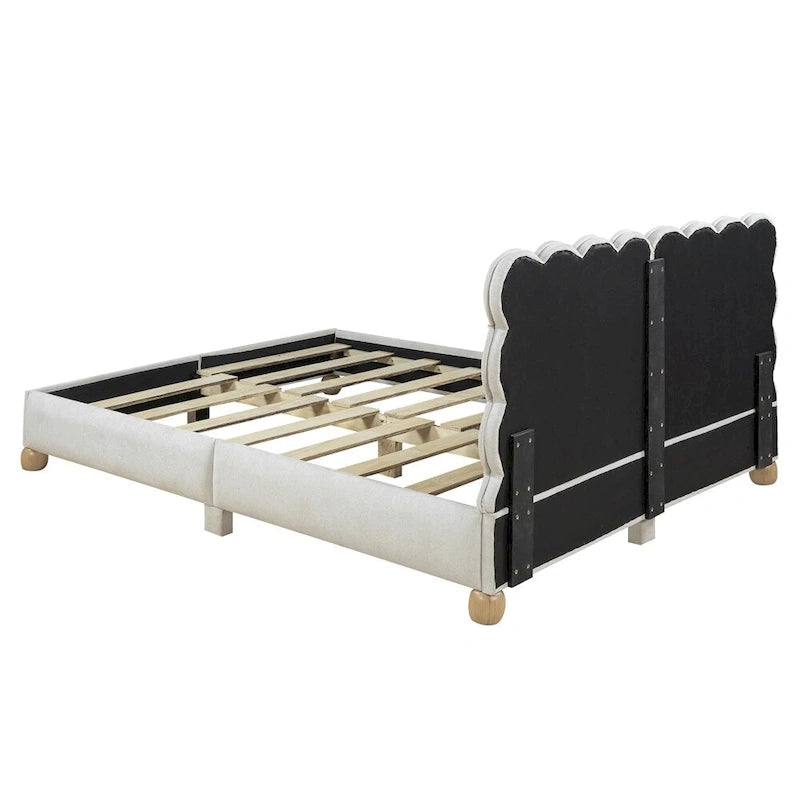 Queen Size Wood Frame Upholstered Platform Bed with Support Legs