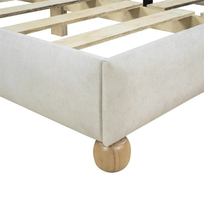 Queen Size Wood Frame Upholstered Platform Bed with Support Legs