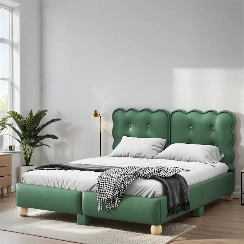 Queen Size Wood Frame Upholstered Platform Bed with Support Legs