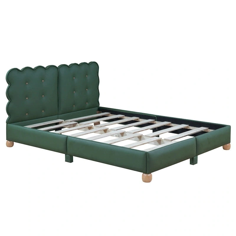 Queen Size Wood Frame Upholstered Platform Bed with Support Legs