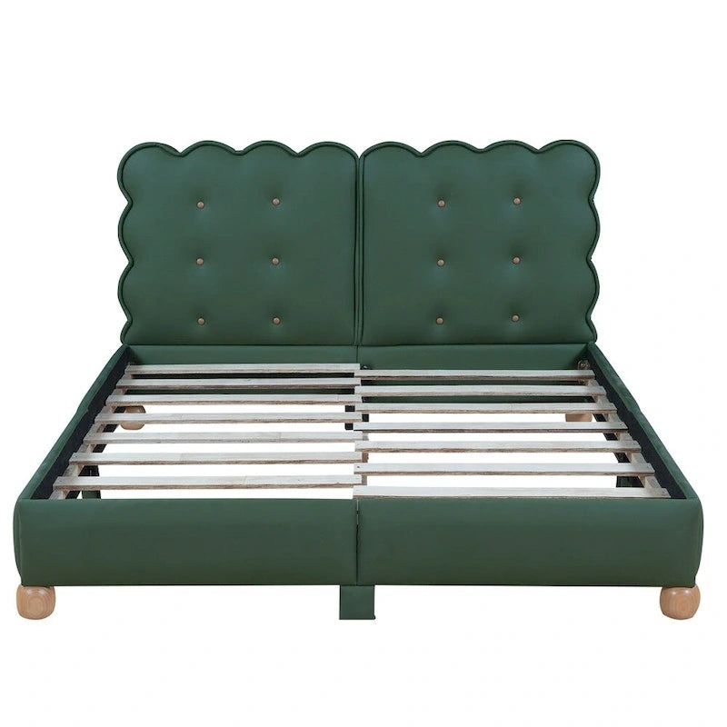 Queen Size Wood Frame Upholstered Platform Bed with Support Legs