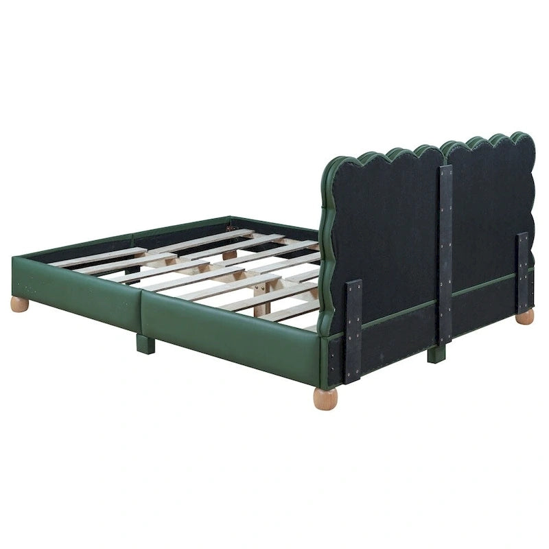 Queen Size Wood Frame Upholstered Platform Bed with Support Legs