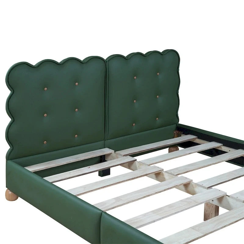 Queen Size Wood Frame Upholstered Platform Bed with Support Legs