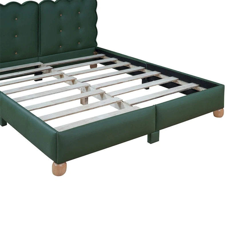 Queen Size Wood Frame Upholstered Platform Bed with Support Legs