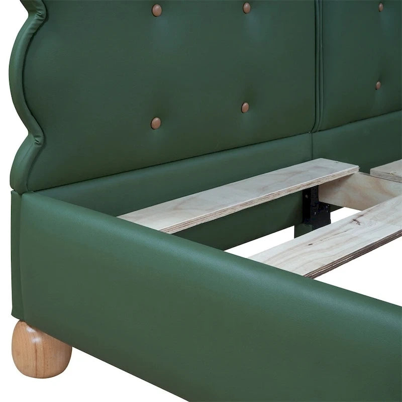 Queen Size Wood Frame Upholstered Platform Bed with Support Legs