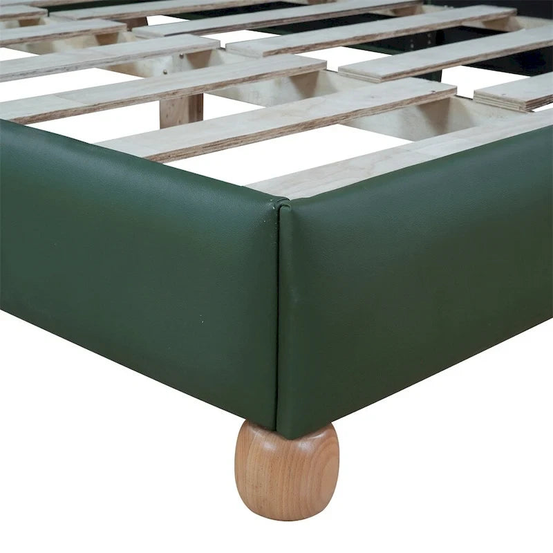 Queen Size Wood Frame Upholstered Platform Bed with Support Legs