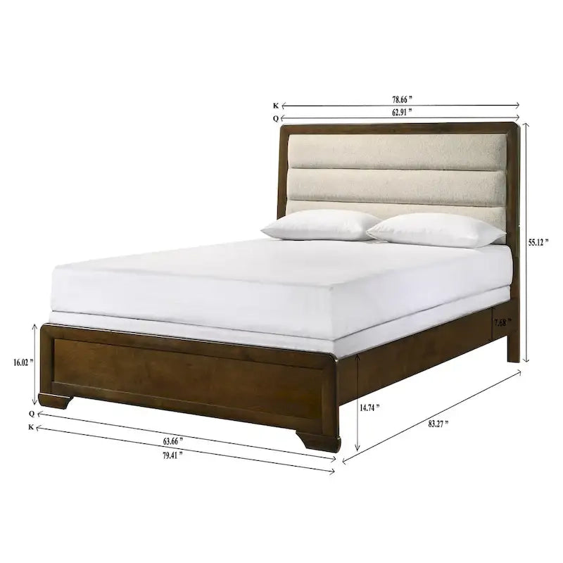 Jimmy 4 Piece Brown Beige Upholstered Panel Bedroom Set