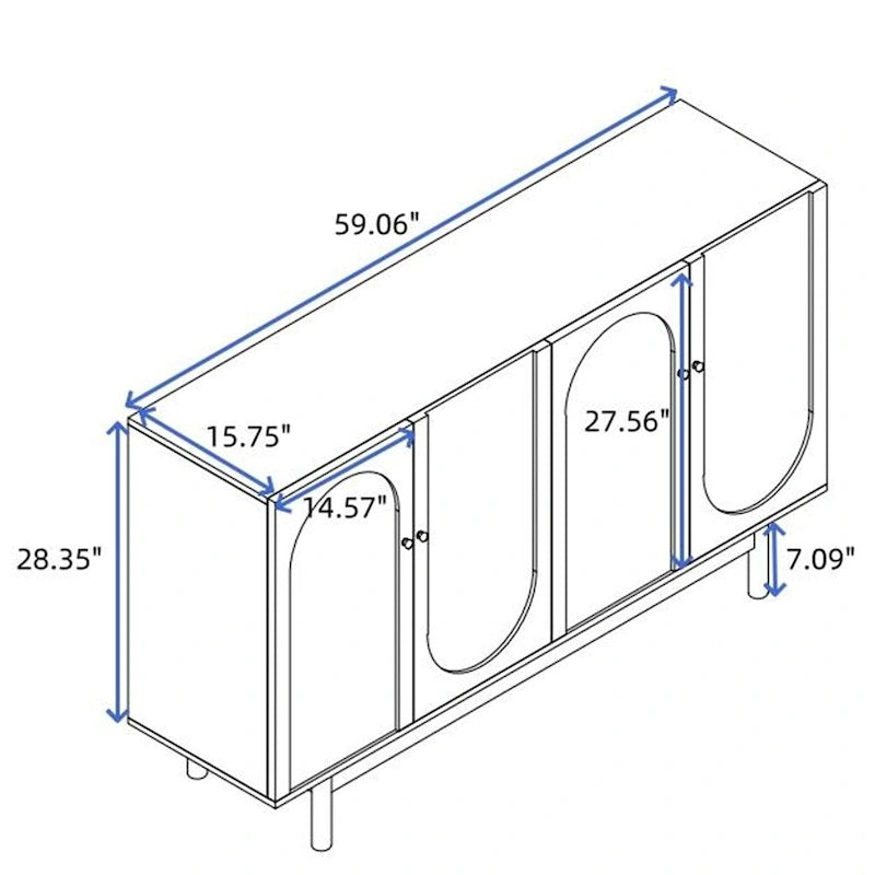 4-Door Wood Storage Cabinet with Legs and Adjustable Shelf