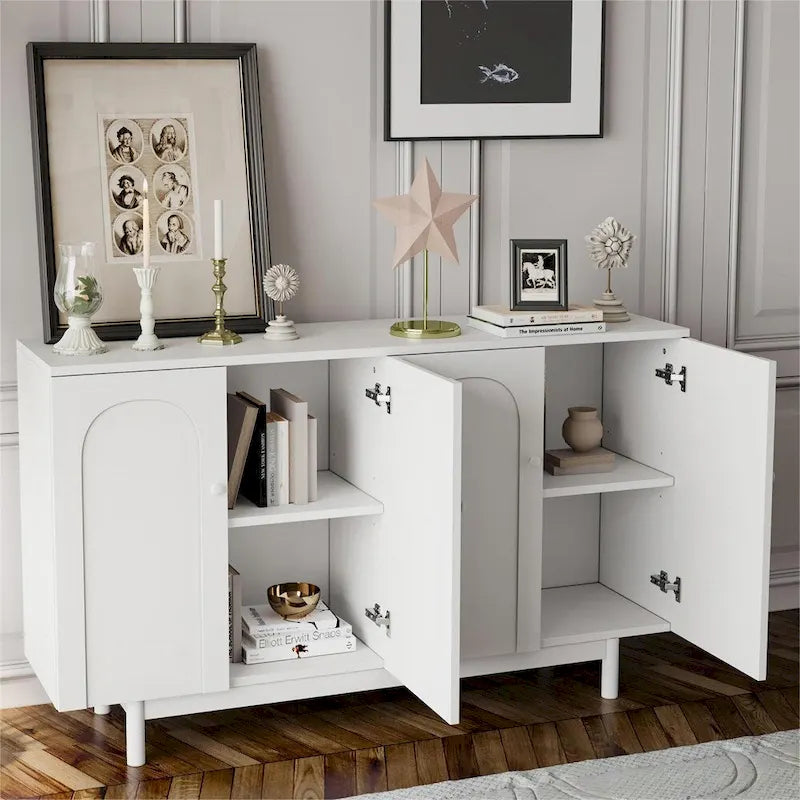 4-Door Wood Storage Cabinet with Legs and Adjustable Shelf