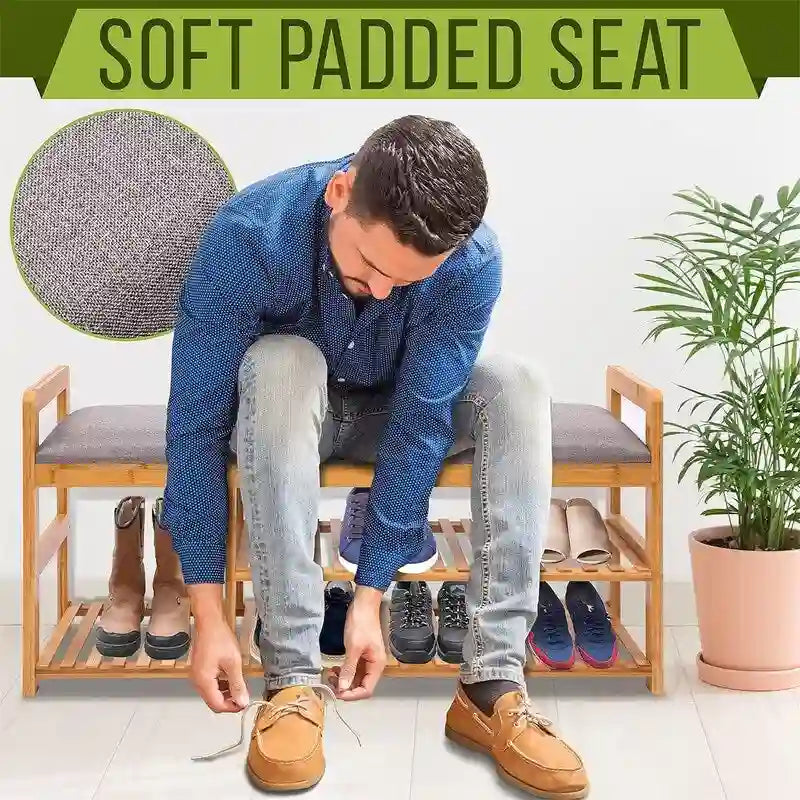2 in 1 Bamboo Shoe Rack Bench - 40D x 20W x 13H