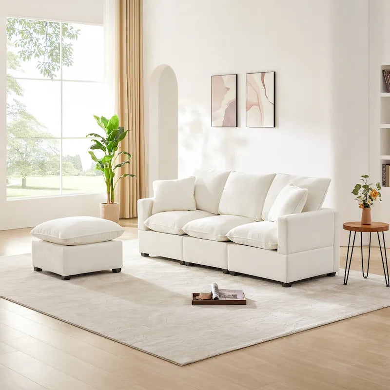 84*57 Modern Modular Sofa, 4 Seat Chenille Sectional Couch Set with 2 Pillows Included, Freely Combinable Indoor Funiture