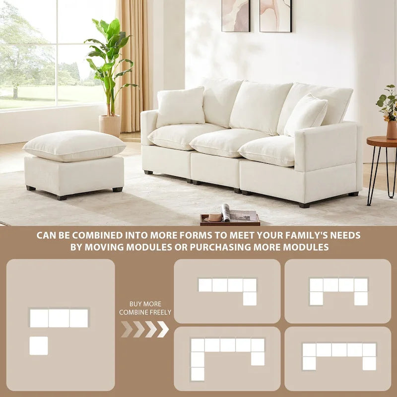 84*57 Modern Modular Sofa, 4 Seat Chenille Sectional Couch Set with 2 Pillows Included, Freely Combinable Indoor Funiture