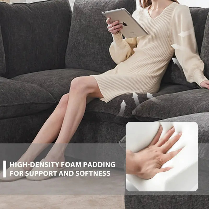 84*57 Modern Modular Sofa, 4 Seat Chenille Sectional Couch Set with 2 Pillows Included, Freely Combinable Indoor Funiture