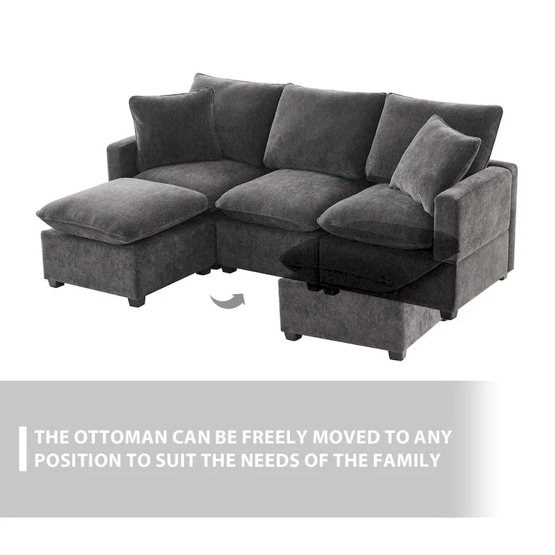 84*57 Modern Modular Sofa, 4 Seat Chenille Sectional Couch Set with 2 Pillows Included, Freely Combinable Indoor Funiture