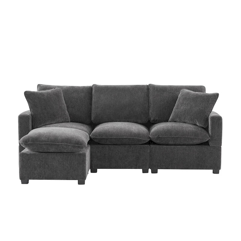 84*57 Modern Modular Sofa, 4 Seat Chenille Sectional Couch Set with 2 Pillows Included, Freely Combinable Indoor Funiture