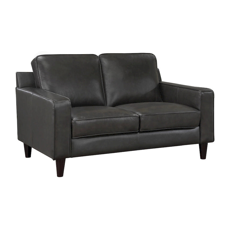 Richie 60 Inch Loveseat, Gray Top Grain and Faux Leather, Solid Wood