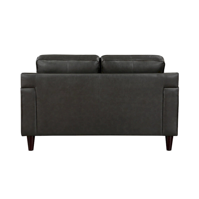 Richie 60 Inch Loveseat, Gray Top Grain and Faux Leather, Solid Wood