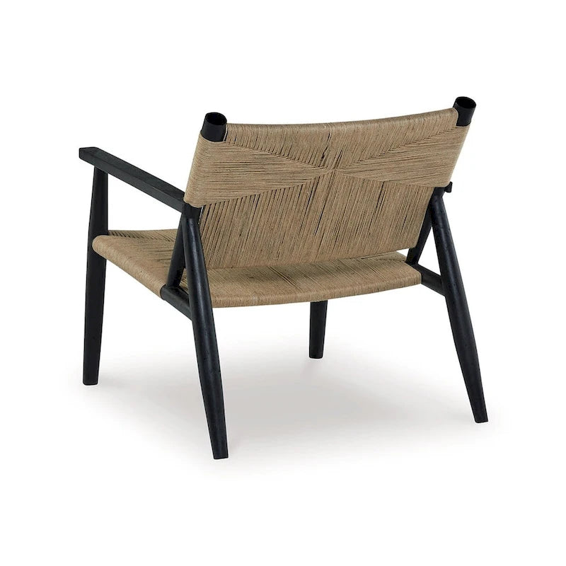 Accent Chair, Natural Brown Jute, Curved Seat, Modern Black Wood Frame