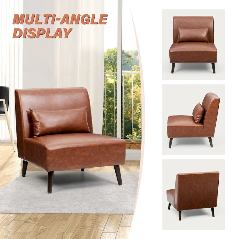 Accent Chair Upholstered Sofa Chair PU Faux Leather Wood Frame with Pillow - 28.74 W x 30.71 D x 31.50 H