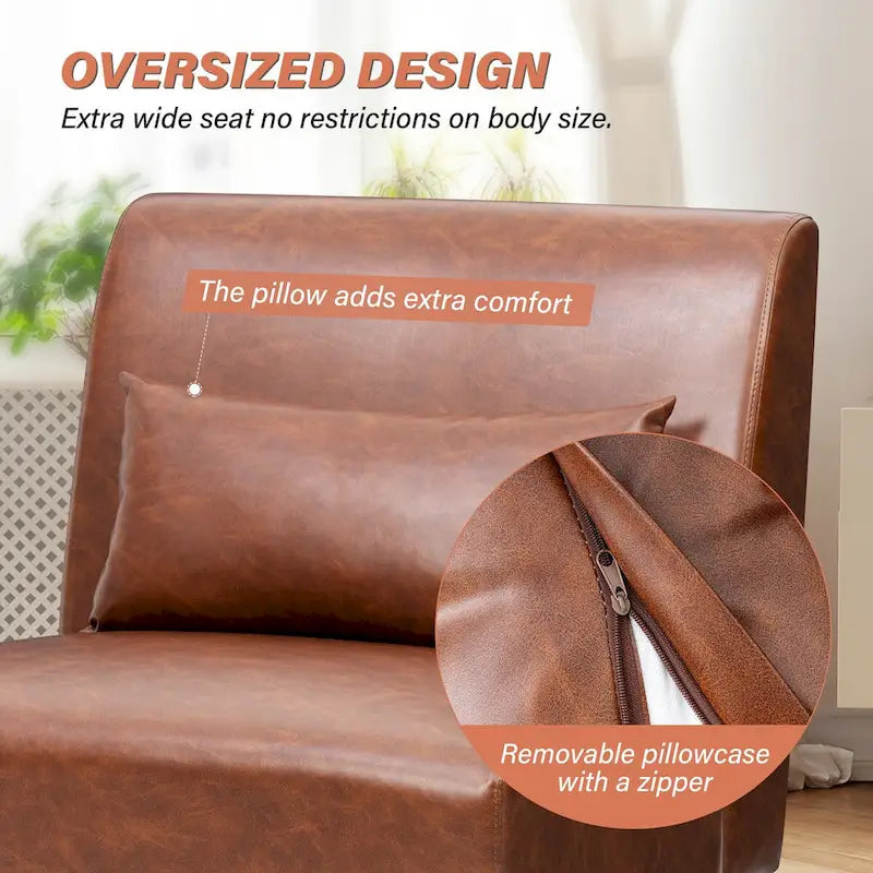 Accent Chair Upholstered Sofa Chair PU Faux Leather Wood Frame with Pillow - 28.74 W x 30.71 D x 31.50 H