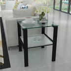 Set of 2, Glass two layer tea table, small round table, bedroom corner table, living room side table,Black