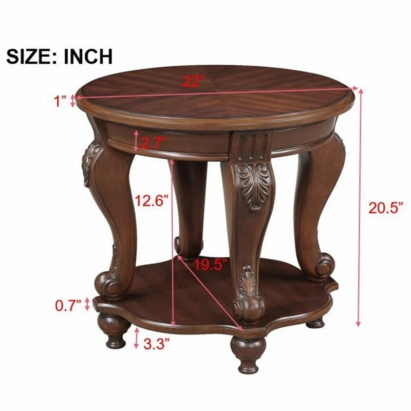 22 Inch Round End Table with Shelf
