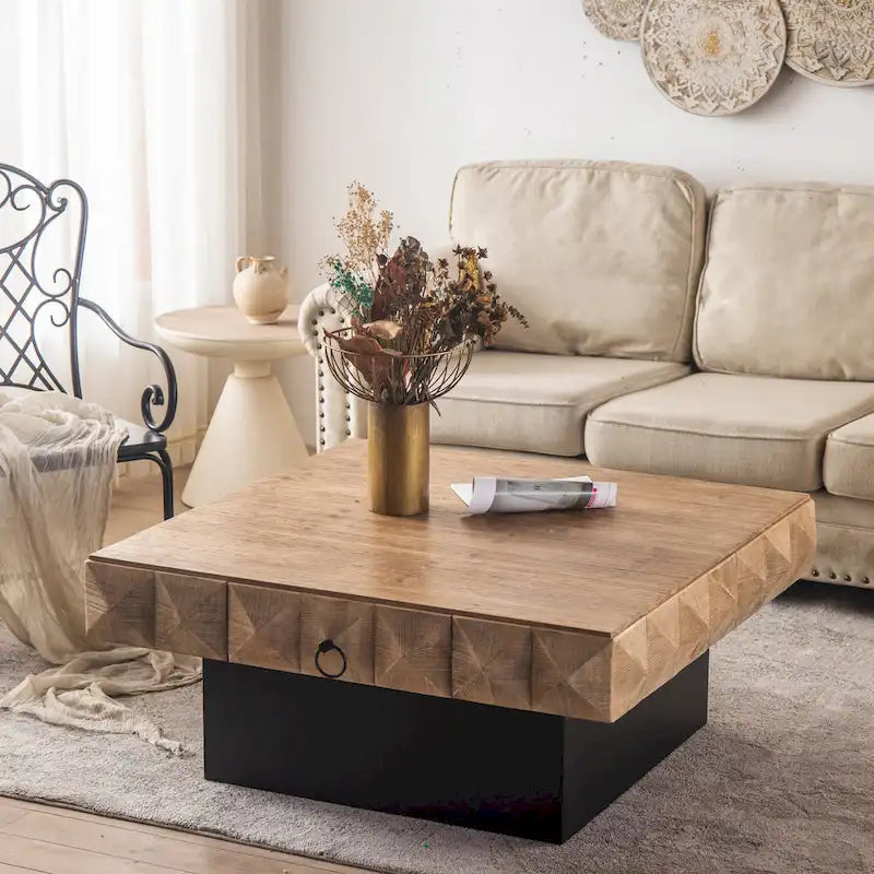 41.73 Square Retro Coffee Table with 2 Drawers