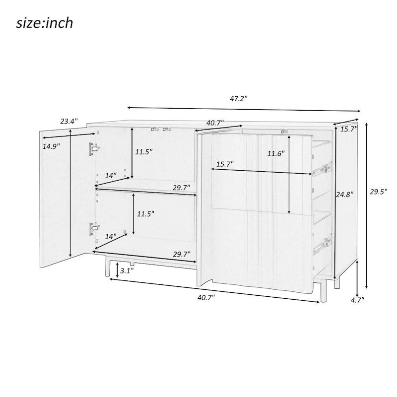 Wave Pattern Storage Cabinet with 2 Doors and 2 Drawers, Adjustable, Suitable for Study,Entrance and Living Room