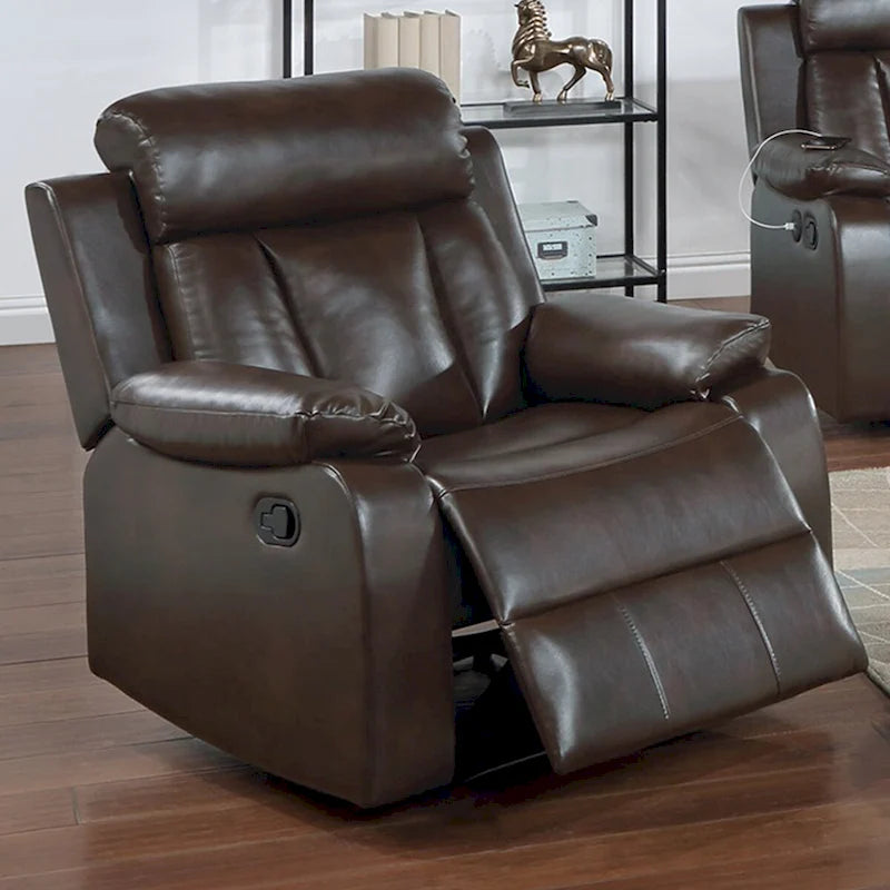 Gel Leatherette Manual Motion Recliner with Pillow Top Armrest in Brown