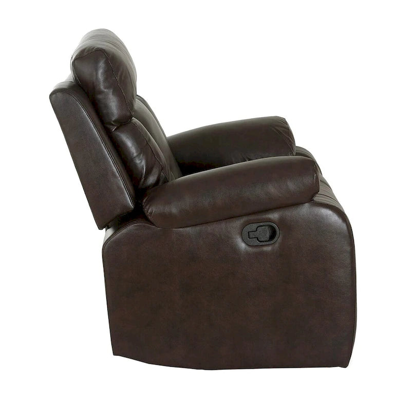 Gel Leatherette Manual Motion Recliner with Pillow Top Armrest in Brown