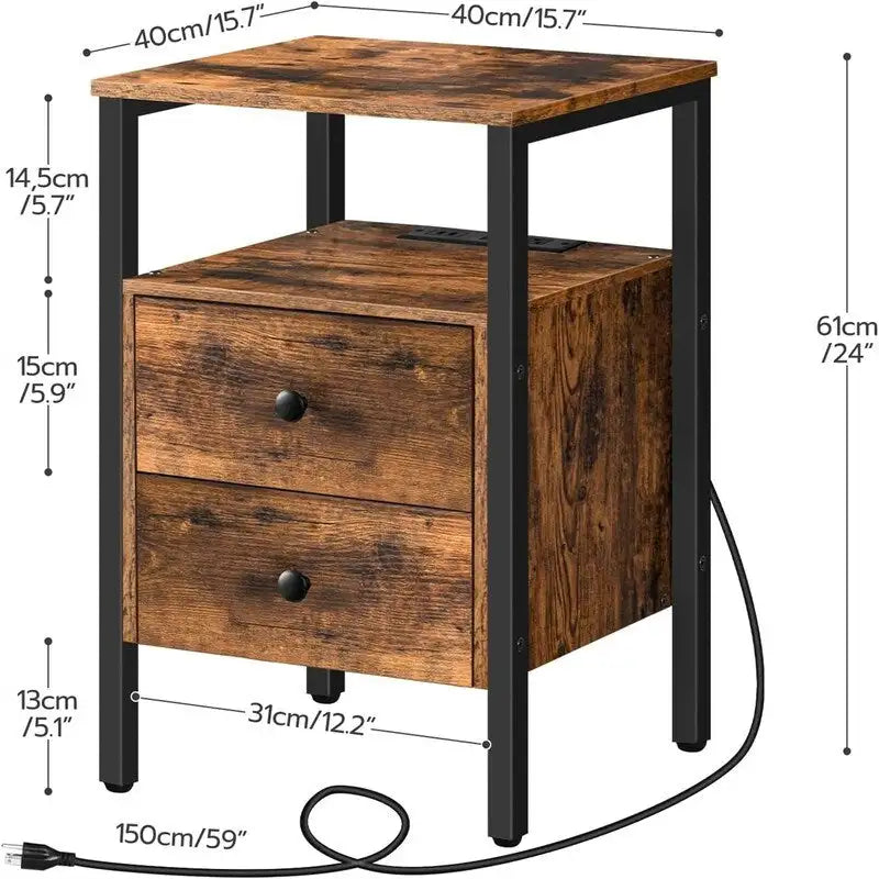End Table with Charging Station - 15.7D x 15.7W x 24H