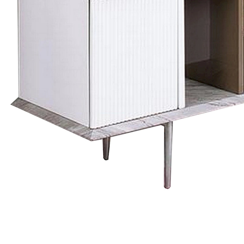 70 Inch TV Entertainment Console, 1 Drawer, Shelves, White, Brown, Gray