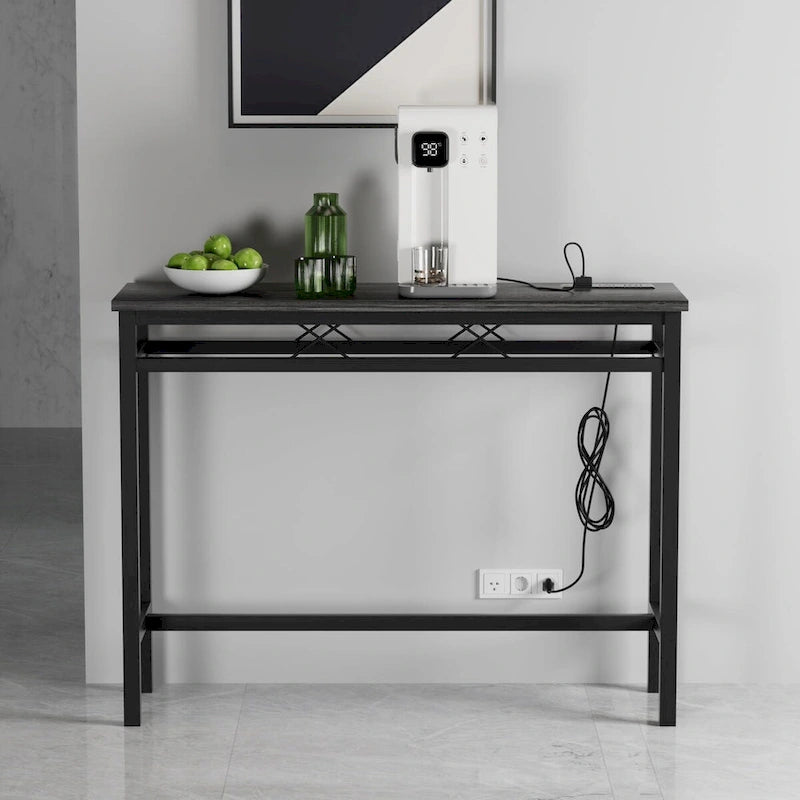 Javlergo Console Table with with Charging Station & USB Ports, Charcoal Gray