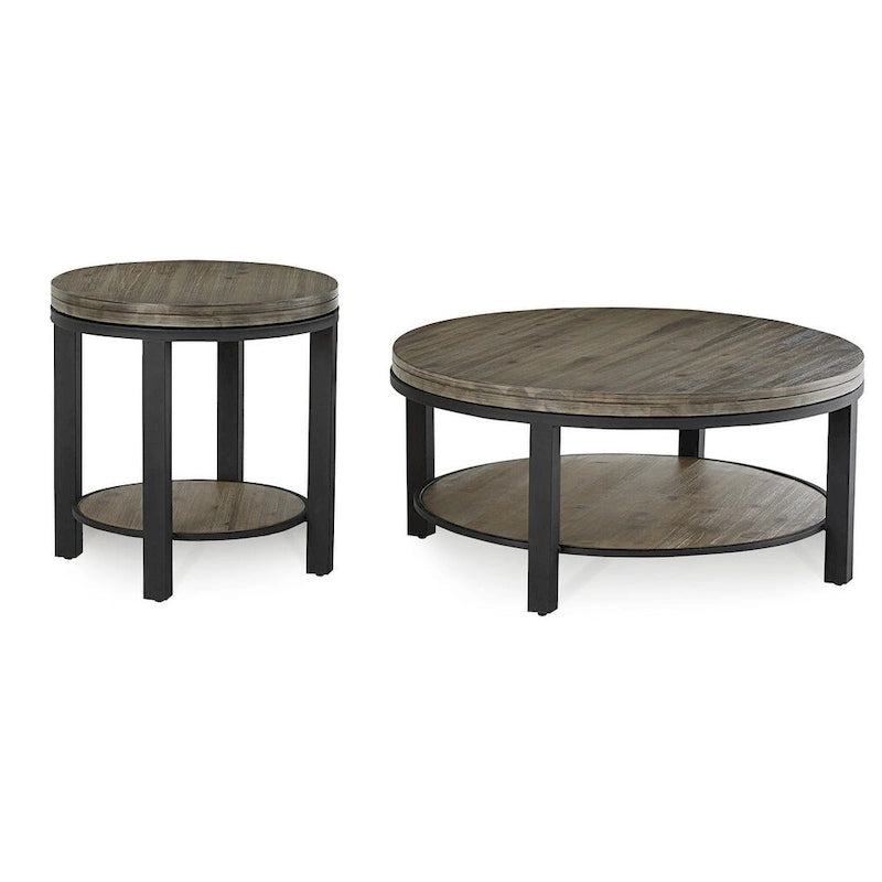 Canyon Solid Wood and Metal Round Coffee Table in Washed Grey - 19 x 40 x 40