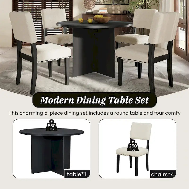 Modern 5-Piece Round Dining Table Set