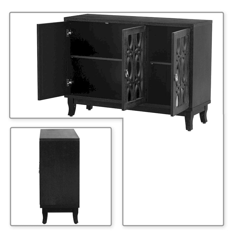 Modern Elegant Wooden Sideboard with Three Mirrored Cabinets Doors