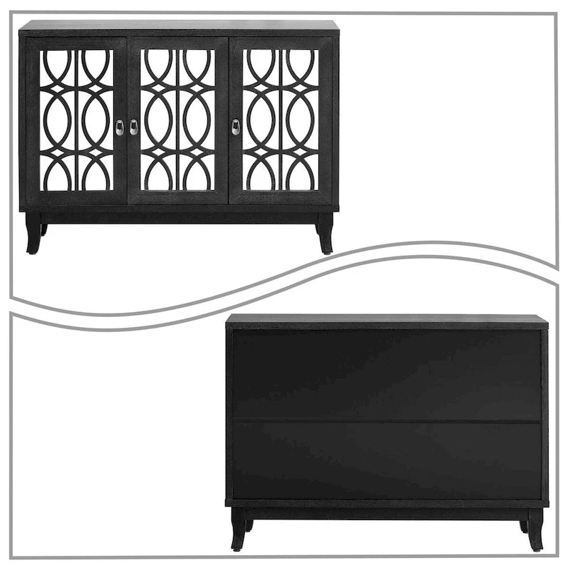 Modern Elegant Wooden Sideboard with Three Mirrored Cabinets Doors