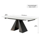 Contemporary White Rectangular Extendable Stone Dining Table with Black Base